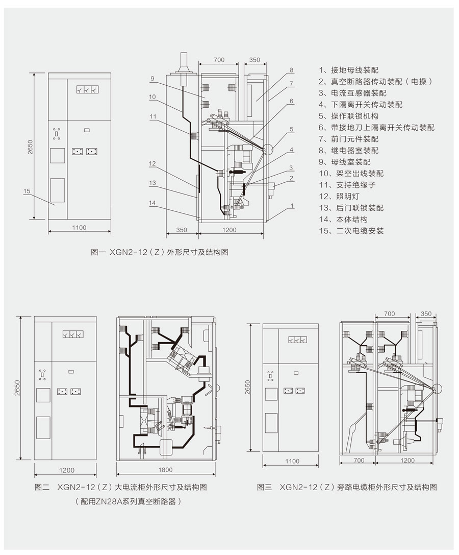 XGN2-12箱式固定式金屬封閉開(kāi)關(guān)設(shè)備外形尺寸及結(jié)構(gòu)圖